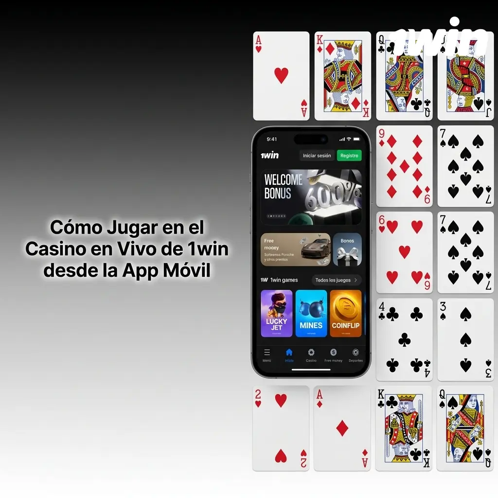 Jugador usando app móvil de 1win para acceder al casino en vivo con mesa de ruleta y dealer en pantalla