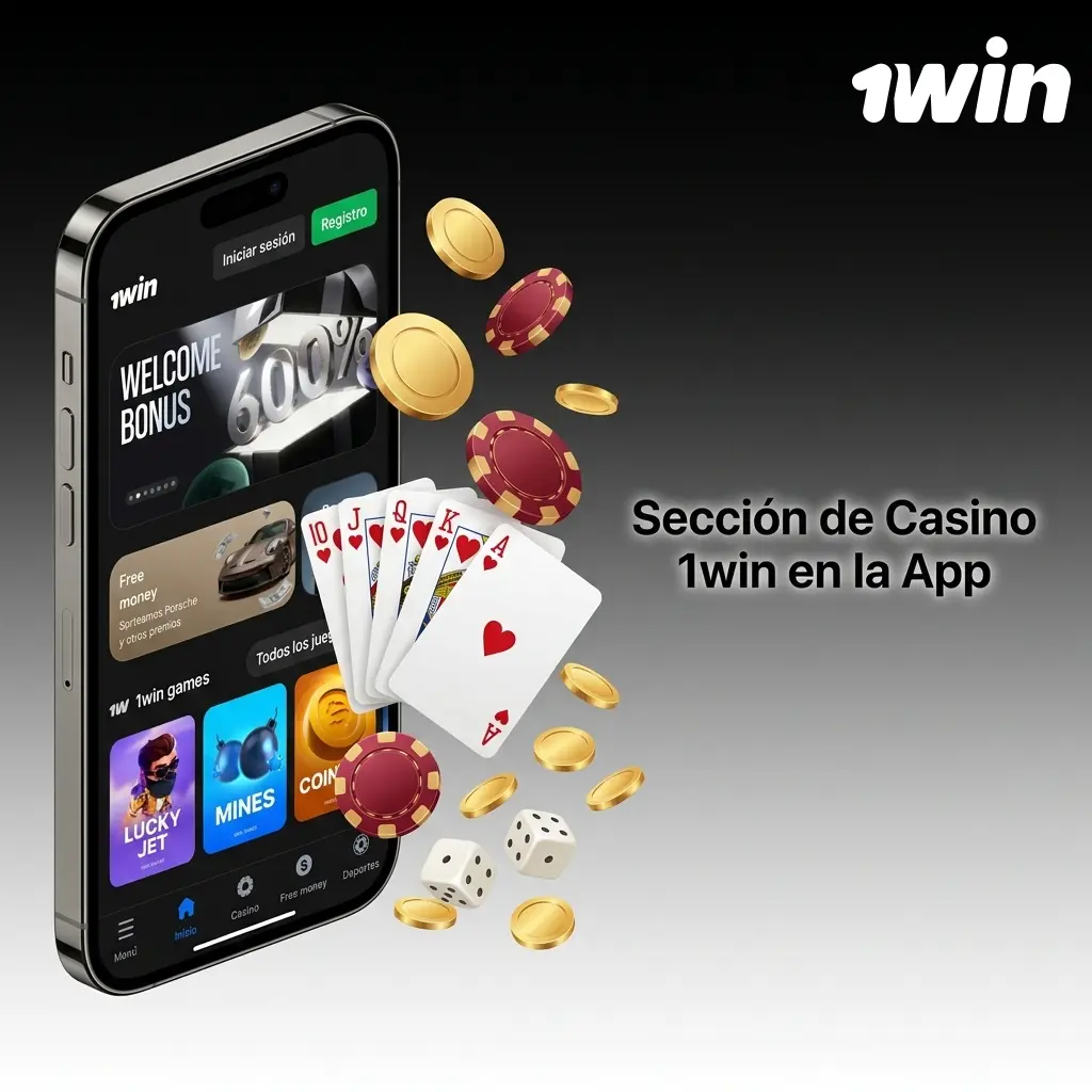 Interfaz de la sección de casino en la aplicación móvil 1win con juegos disponibles