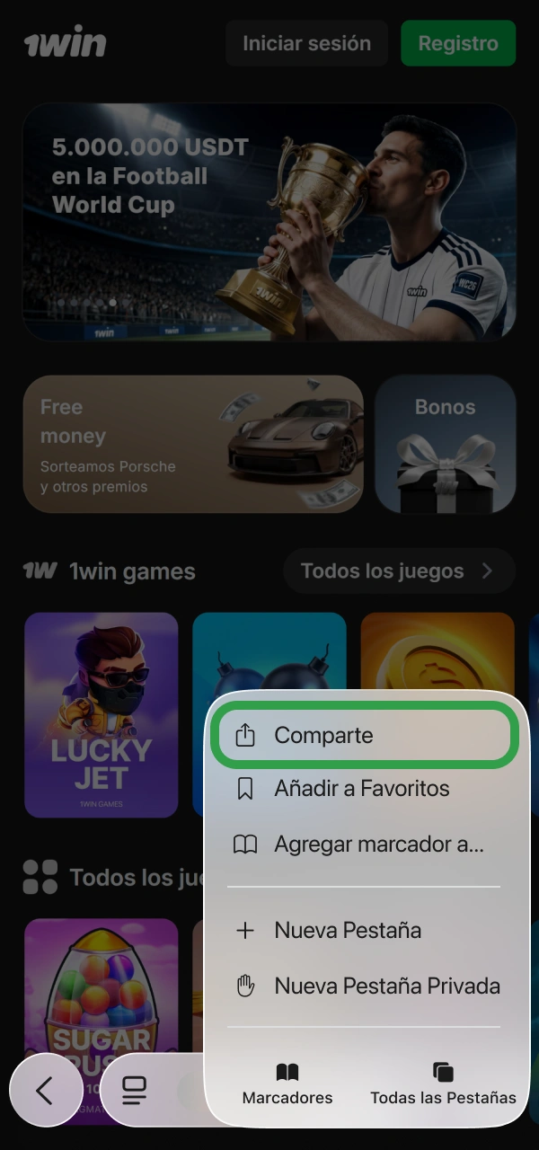 Presiona el enlace oficial iOS para transferir la móvil 1win Aplicación.