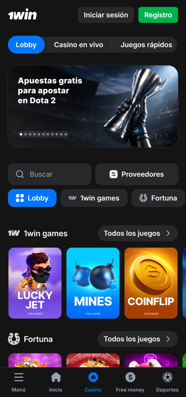 Prueba la interfaz de casino con salas en vivo en 1win Aplicación.
