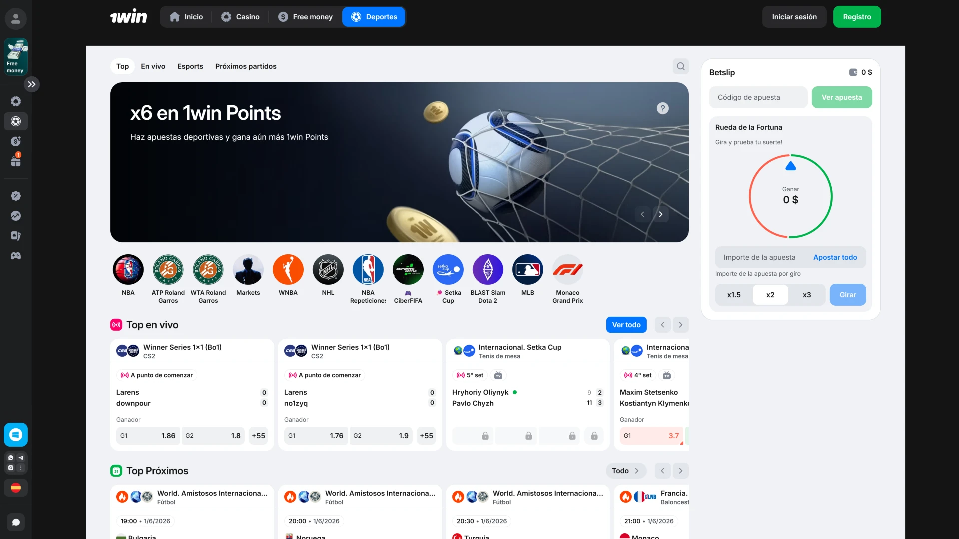 Revisa la sección de interfaz de deportes en la página de 1win Chile.